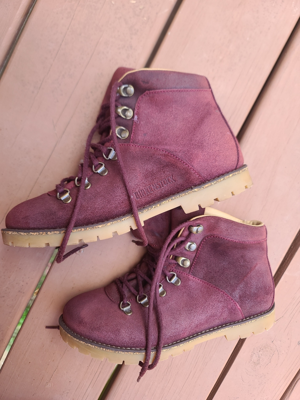 Birkenstock Burgundy Suede Lace-Up Ankle Boots